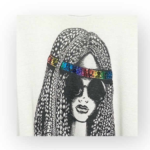 VHTF: Lauren Moshi โ๏ธ๏ธ Tess Color Foil Hippie Girl Swing Tee T Shirt โ๏ธ๏ธ White M - Picture 3 of 16